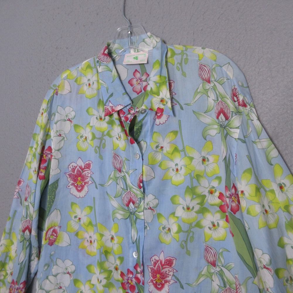 Manuel Canovas Top Tunic Floral Orchid Cotton France Garden Botanical Preppy